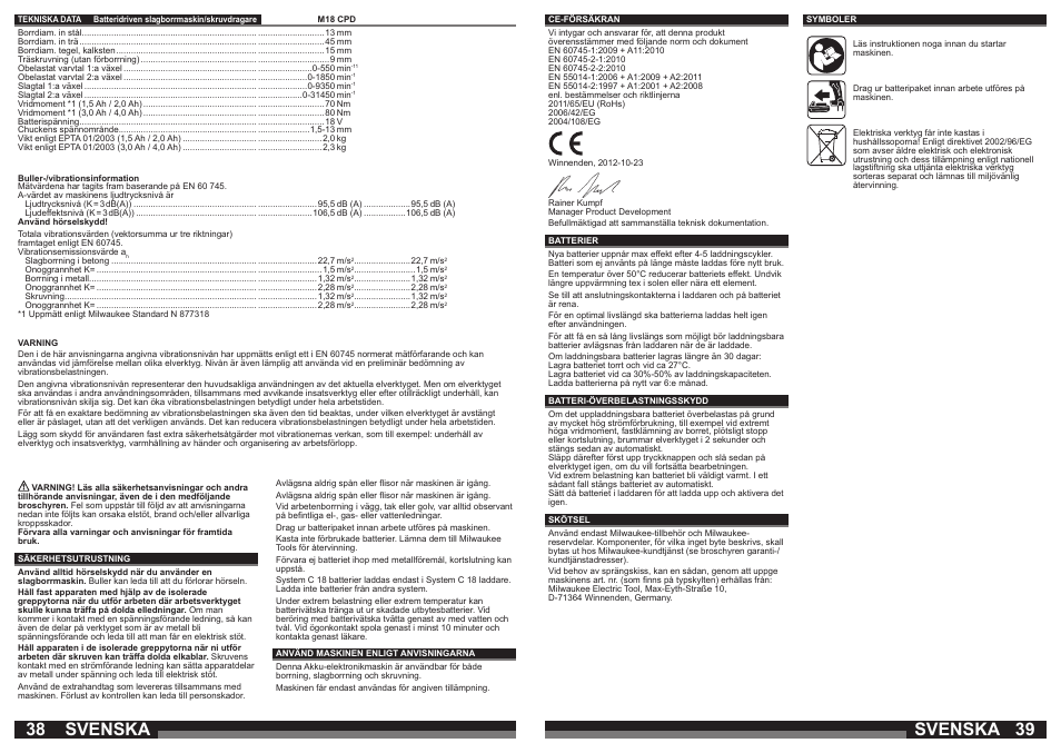 Svenska | Milwaukee M18 CPD User Manual | Page 20 / 39