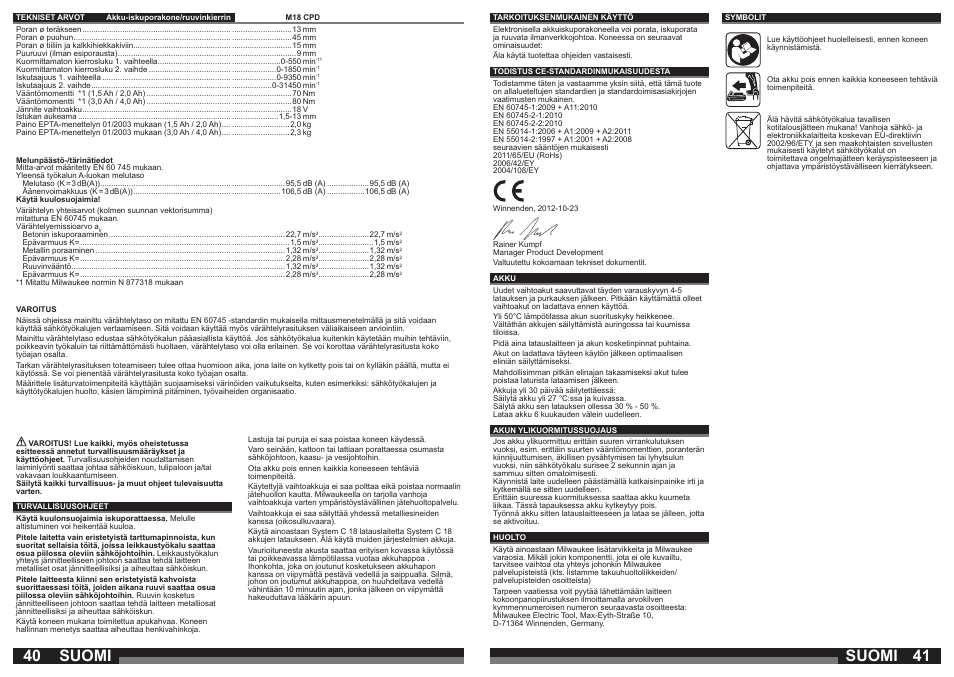 Suomi | Milwaukee M18 CPD User Manual | Page 21 / 39