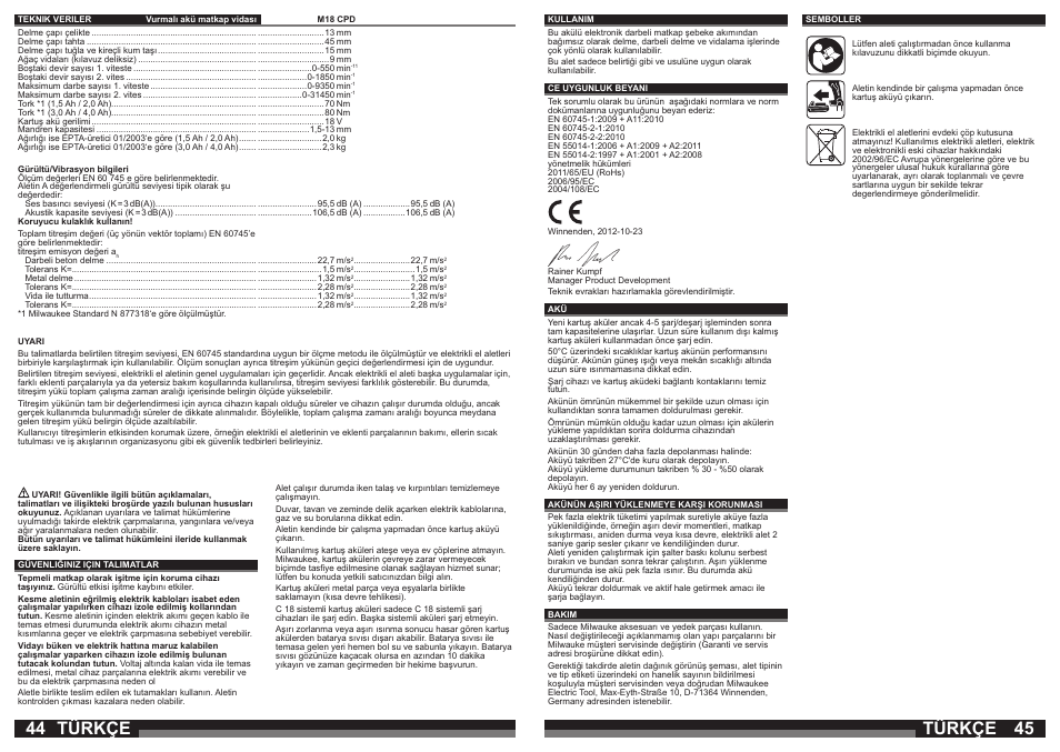 Türkçe | Milwaukee M18 CPD User Manual | Page 23 / 39