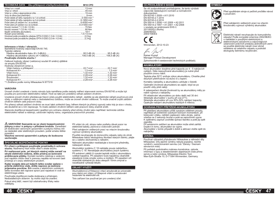 Česky | Milwaukee M18 CPD User Manual | Page 24 / 39