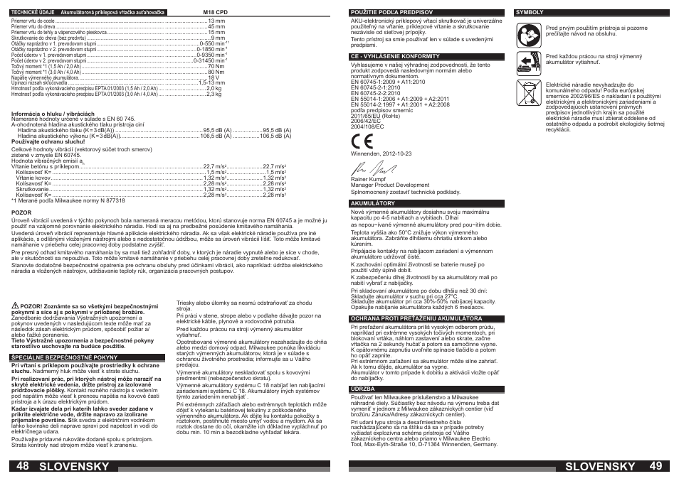 Slovensky | Milwaukee M18 CPD User Manual | Page 25 / 39