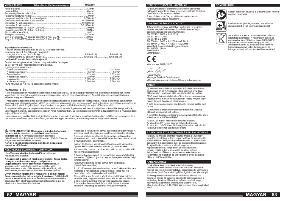 Magyar | Milwaukee M18 CPD User Manual | Page 27 / 39