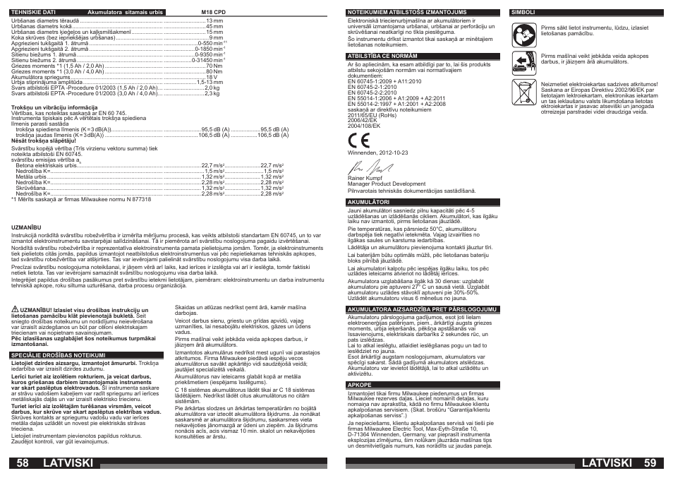 Latviski | Milwaukee M18 CPD User Manual | Page 30 / 39