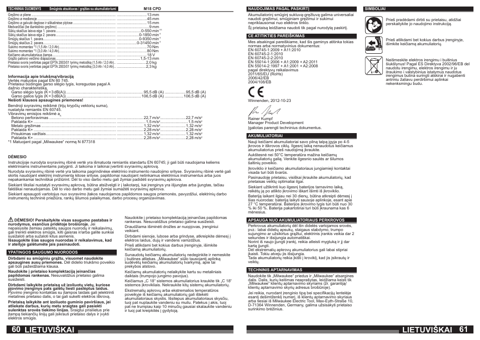 Lietuviškai | Milwaukee M18 CPD User Manual | Page 31 / 39