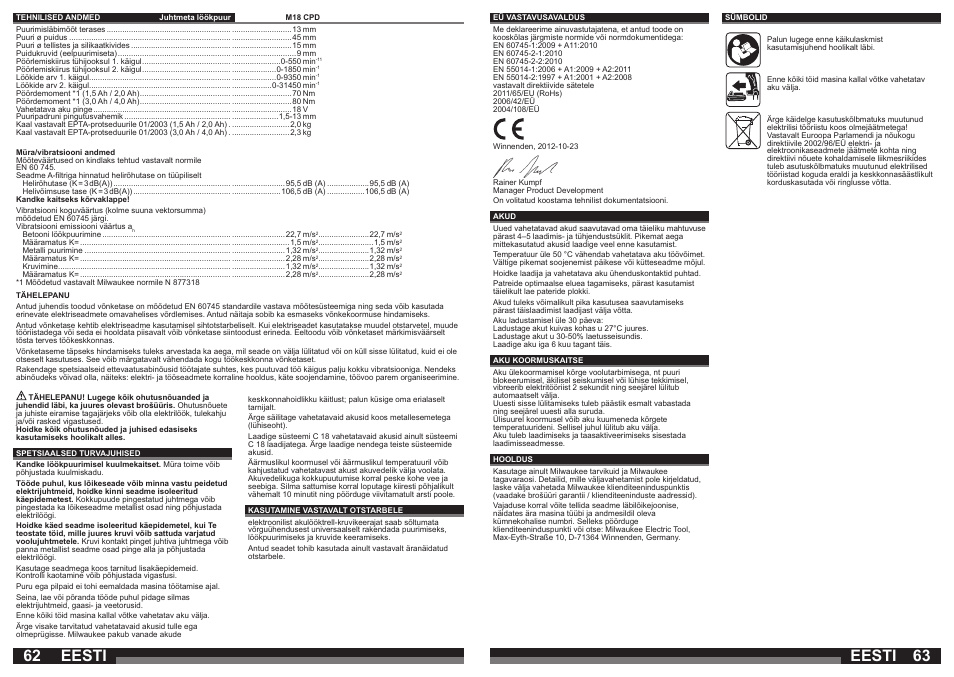 Eesti | Milwaukee M18 CPD User Manual | Page 32 / 39