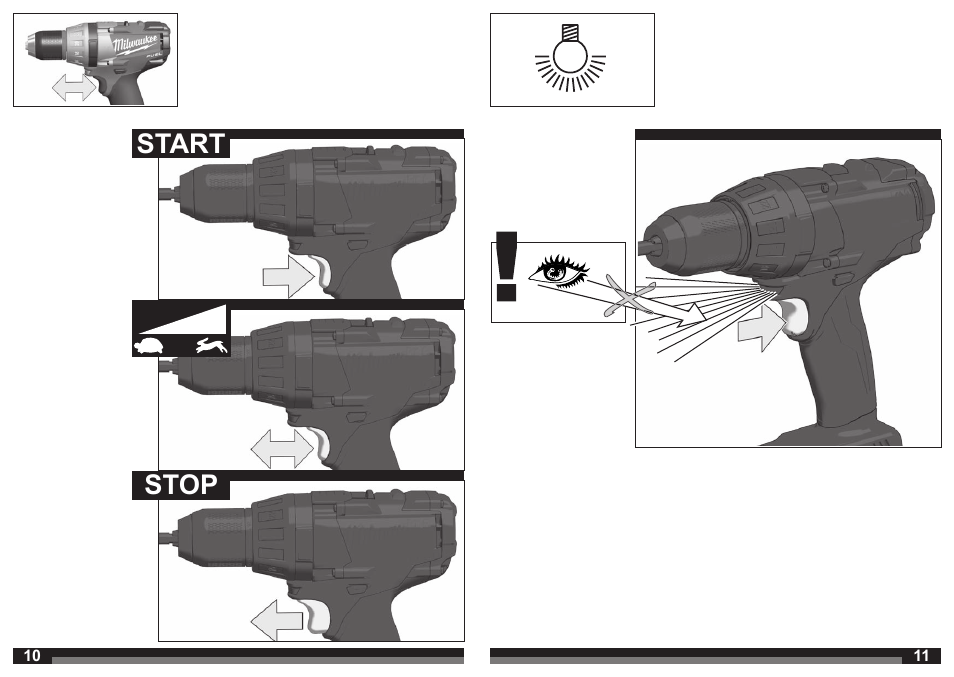 Start stop | Milwaukee M18 CPD User Manual | Page 6 / 39