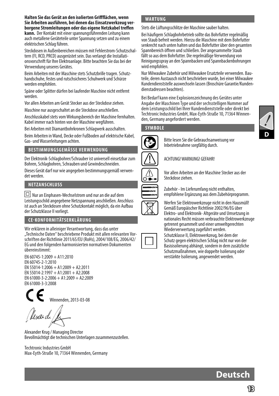 Deutsch, Gb d | Milwaukee PD 705 User Manual | Page 15 / 66