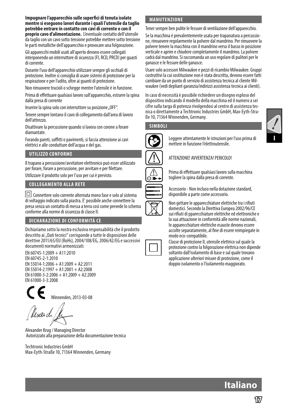 Italiano, Gb i | Milwaukee PD 705 User Manual | Page 19 / 66