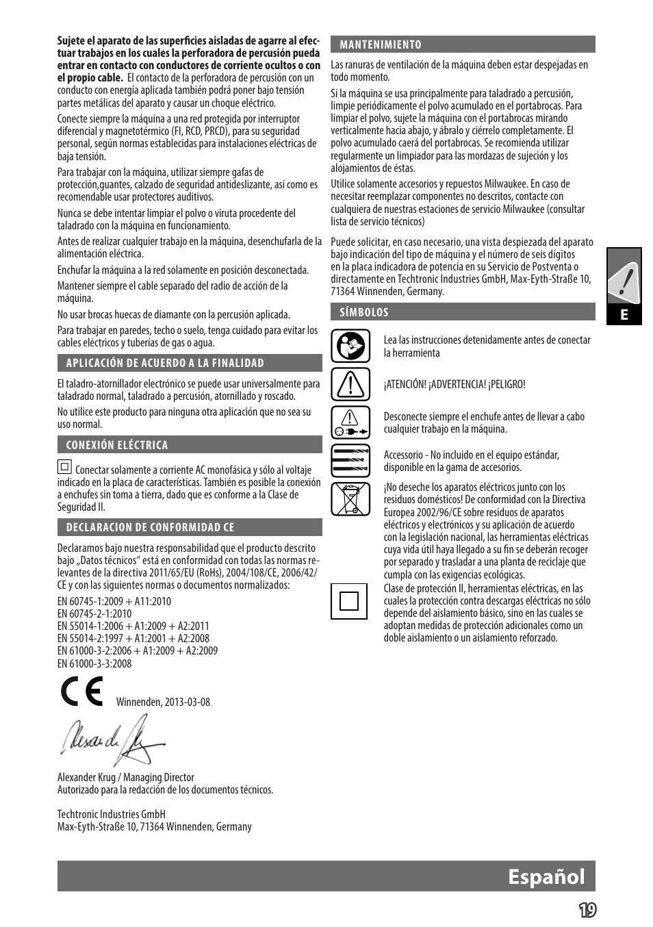 Español, Gb e | Milwaukee PD 705 User Manual | Page 21 / 66