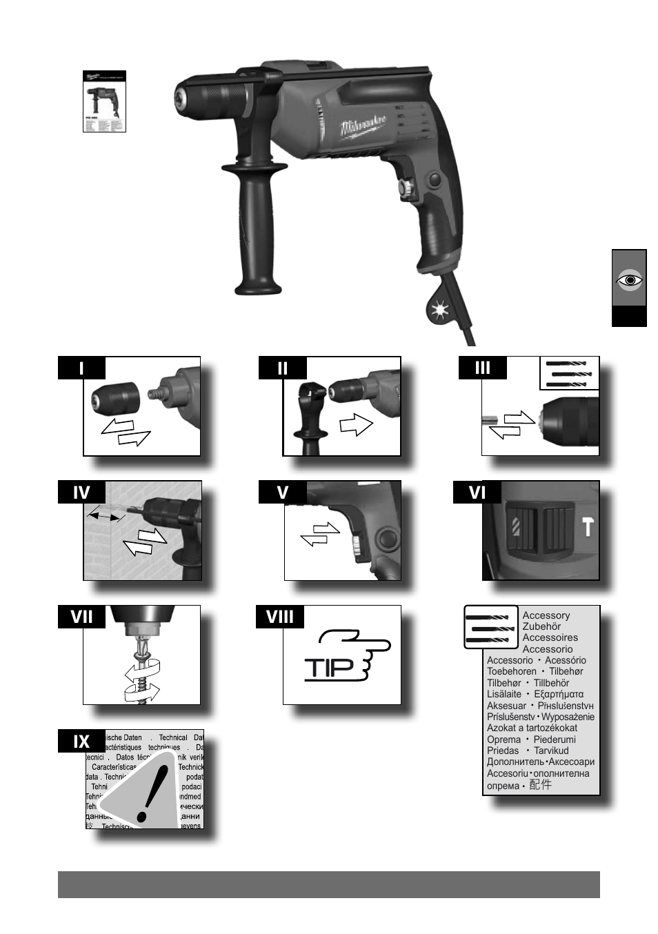 Ii i, Viii ix v iv, Iii vi vii | Milwaukee PD 705 User Manual | Page 3 / 66