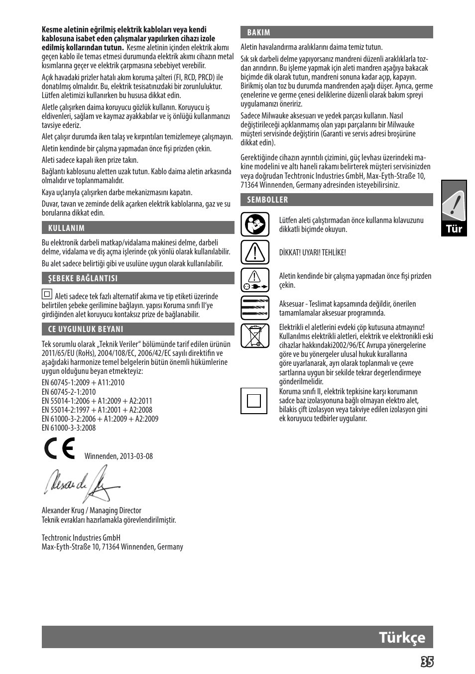 Türkçe, Gb tür | Milwaukee PD 705 User Manual | Page 37 / 66