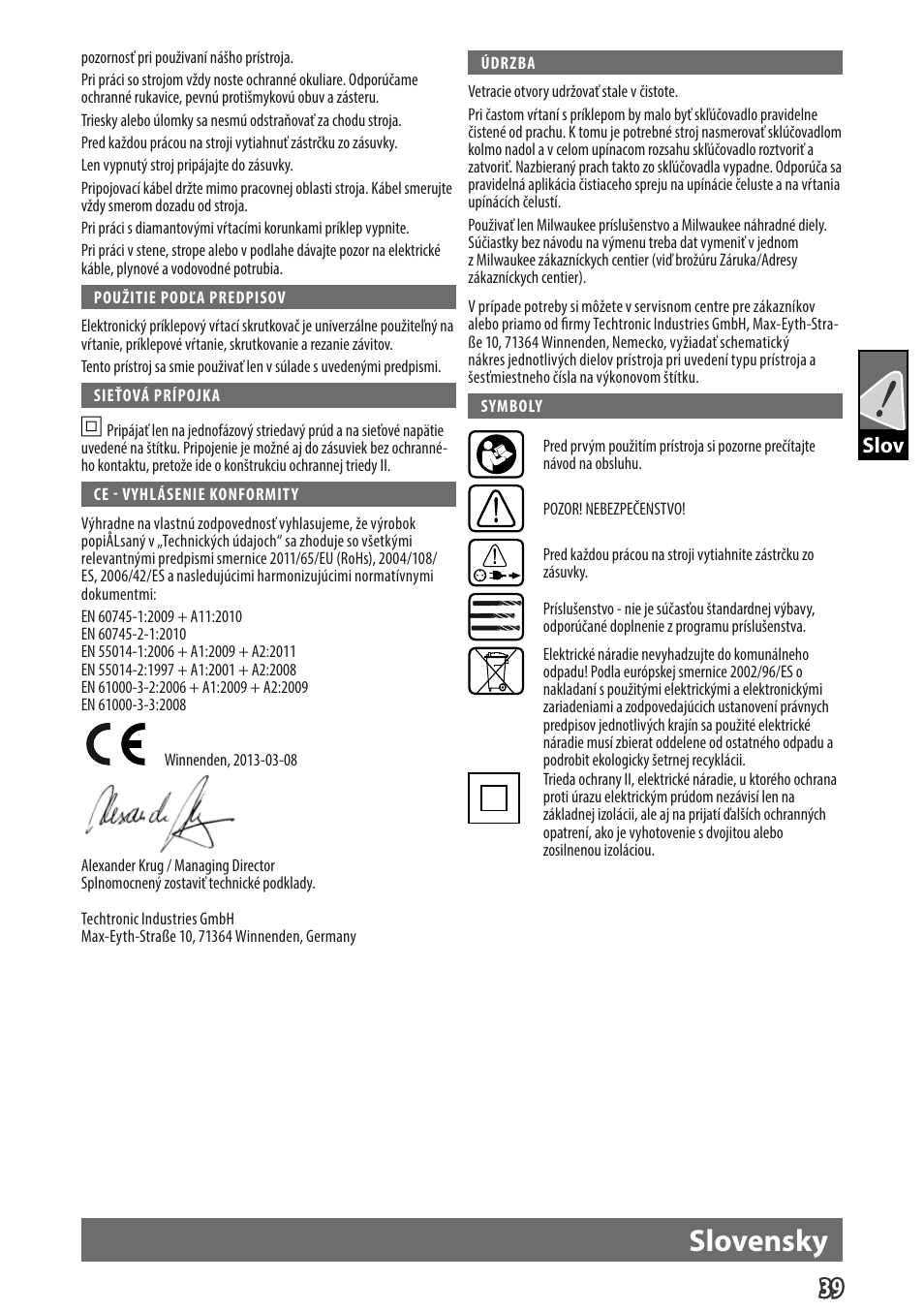 Slovensky, Gb slov | Milwaukee PD 705 User Manual | Page 41 / 66