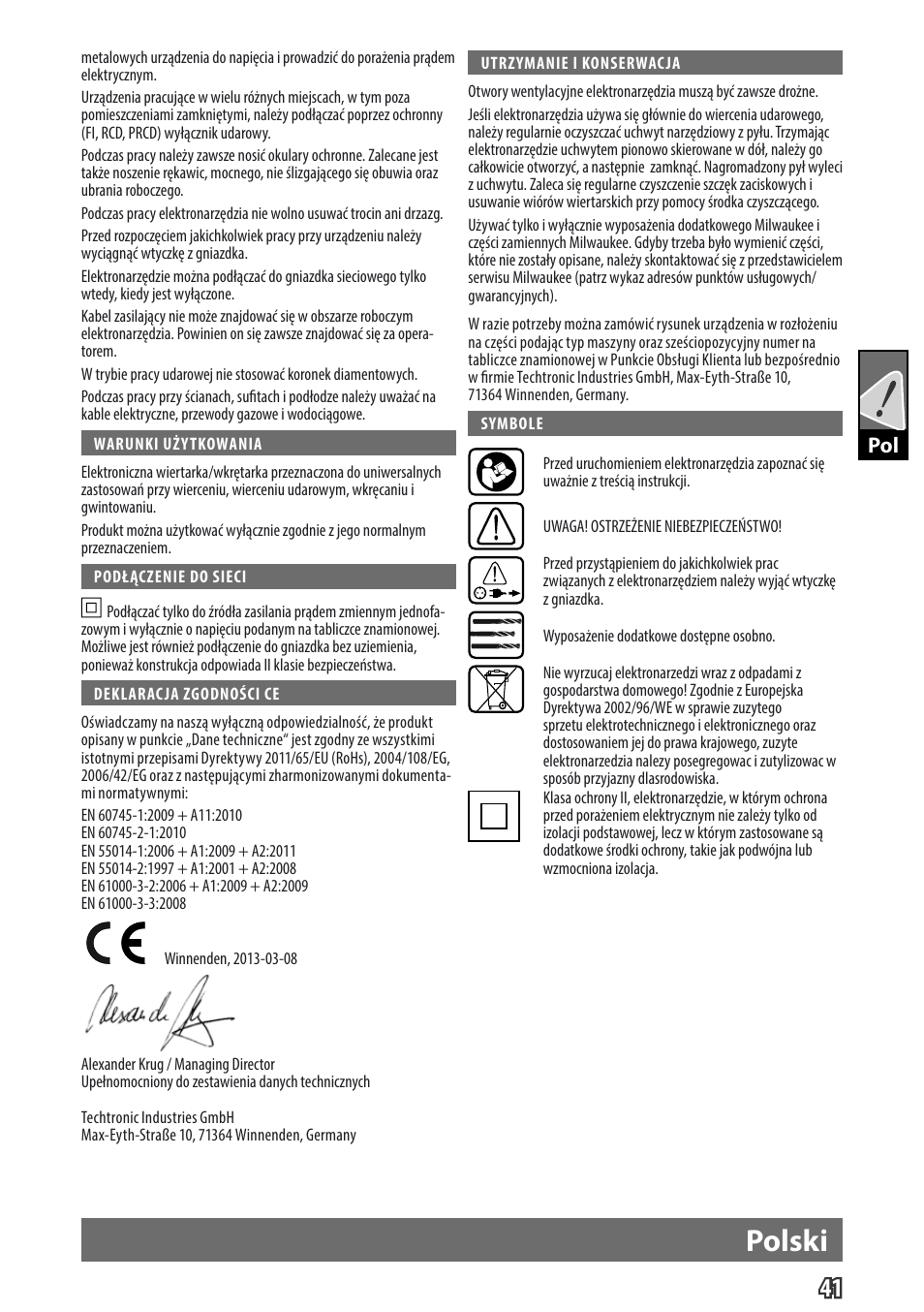 Polski, Gb pol | Milwaukee PD 705 User Manual | Page 43 / 66