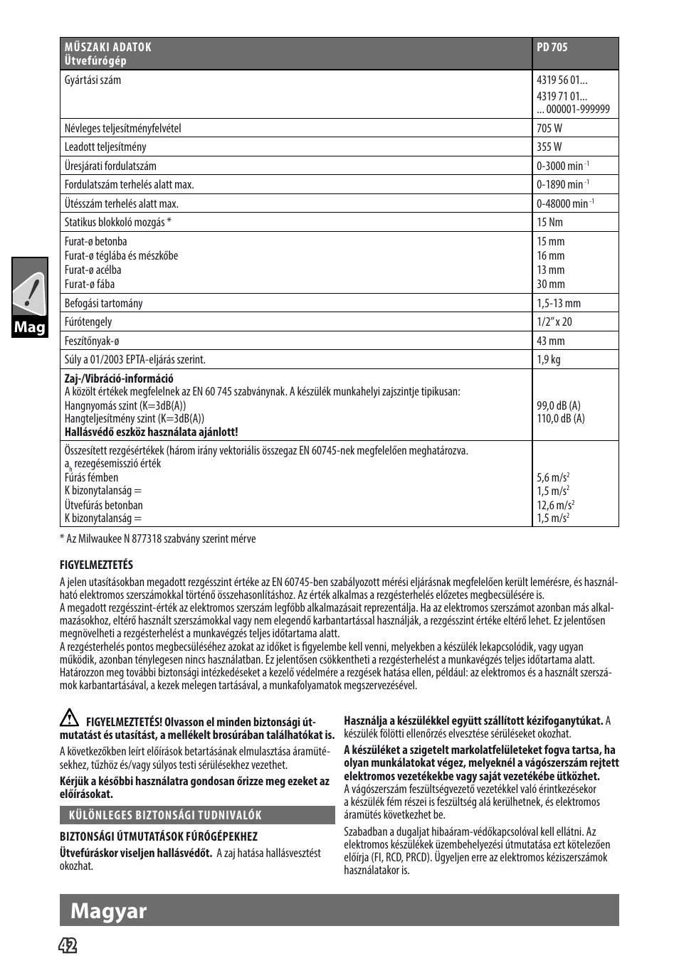 Magyar, Gb mag | Milwaukee PD 705 User Manual | Page 44 / 66