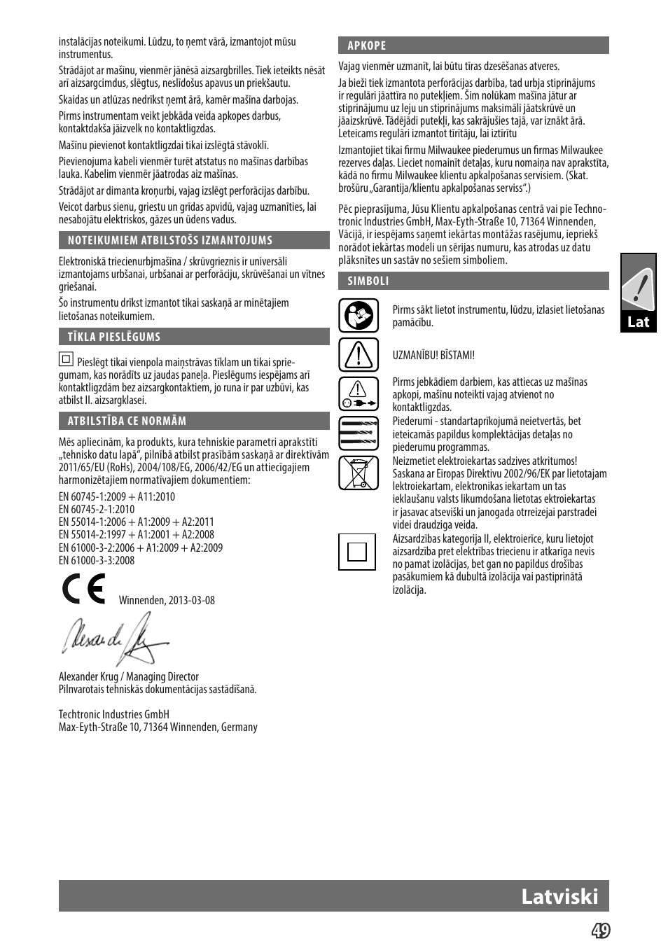 Latviski, Gb lat | Milwaukee PD 705 User Manual | Page 51 / 66