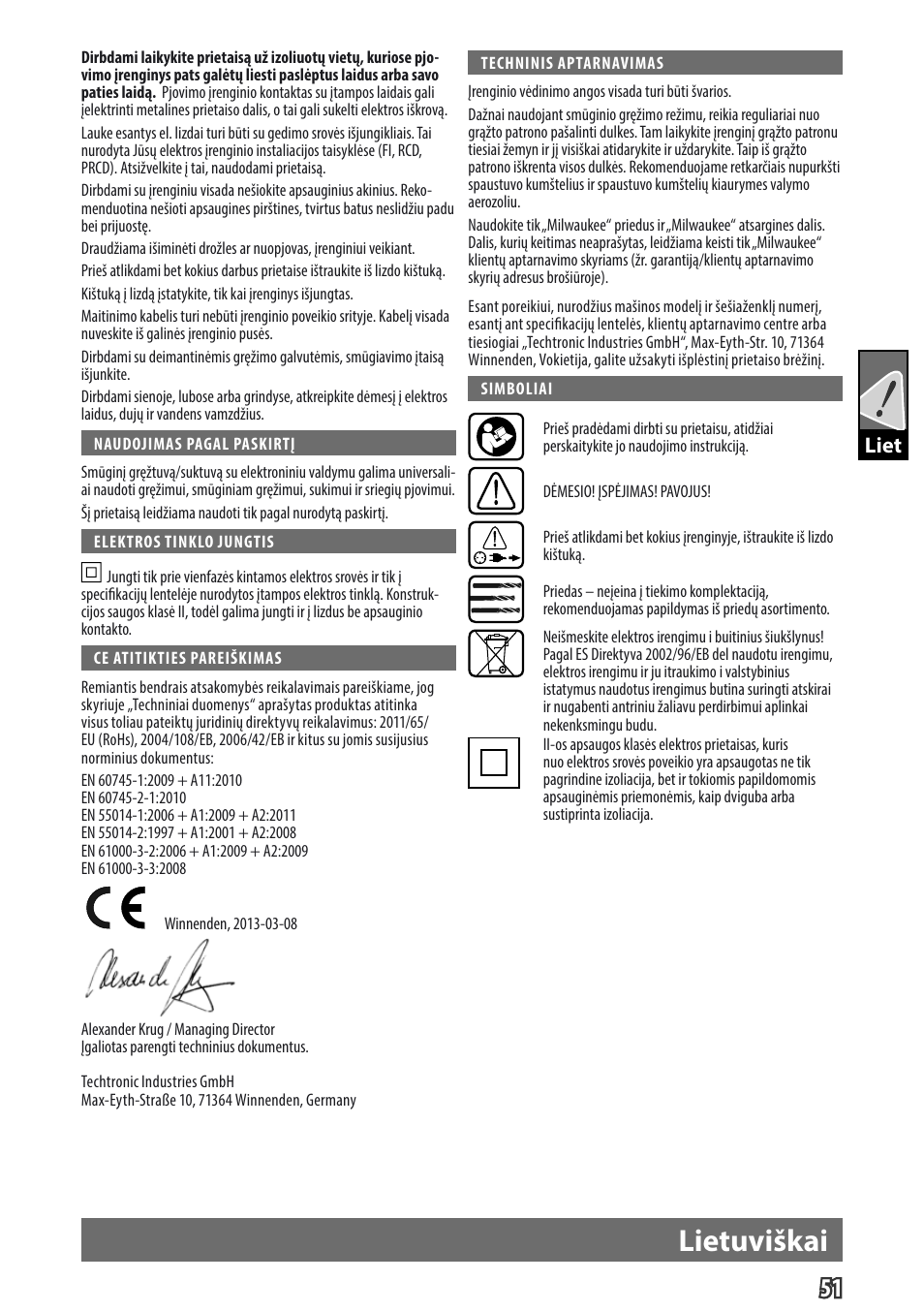 Lietuviškai, Gb liet | Milwaukee PD 705 User Manual | Page 53 / 66