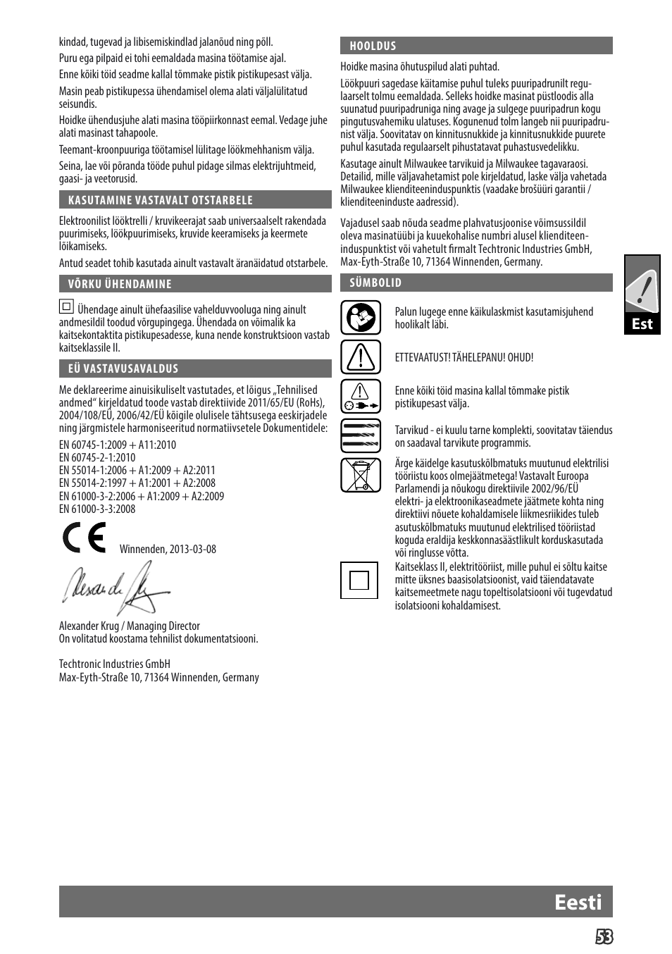 Eesti, Gb est | Milwaukee PD 705 User Manual | Page 55 / 66