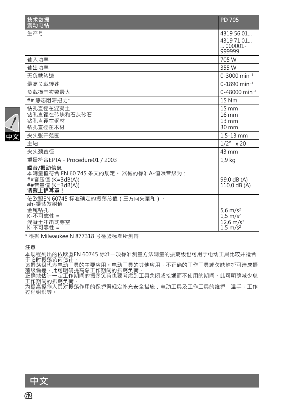 Gb 中文 | Milwaukee PD 705 User Manual | Page 64 / 66