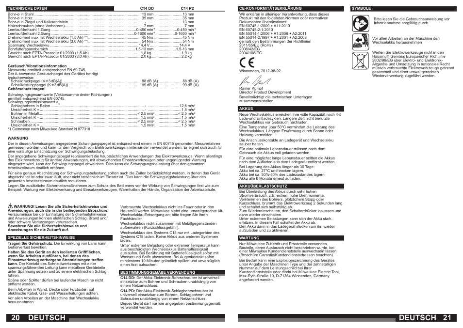 Deutsch | Milwaukee C14 PD User Manual | Page 11 / 37