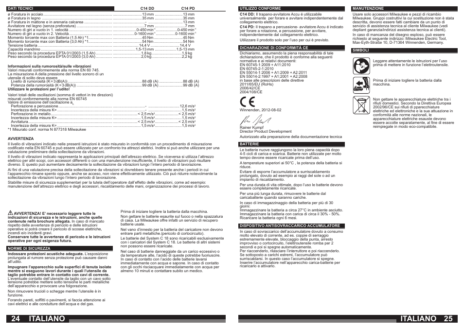 Italiano | Milwaukee C14 PD User Manual | Page 13 / 37