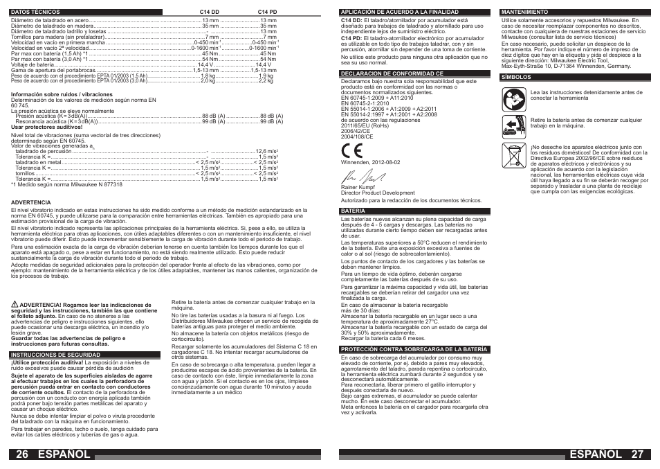 Español | Milwaukee C14 PD User Manual | Page 14 / 37