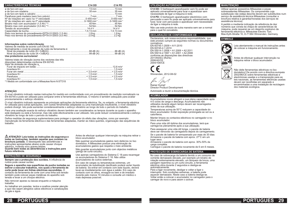 Portugues | Milwaukee C14 PD User Manual | Page 15 / 37