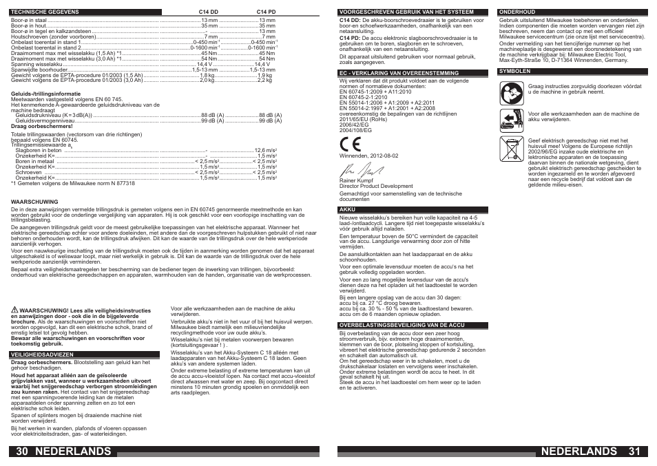 Nederlands | Milwaukee C14 PD User Manual | Page 16 / 37