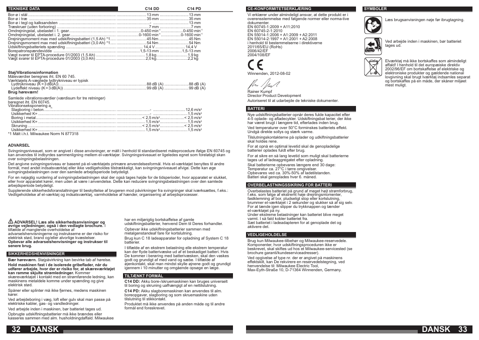 Dansk | Milwaukee C14 PD User Manual | Page 17 / 37