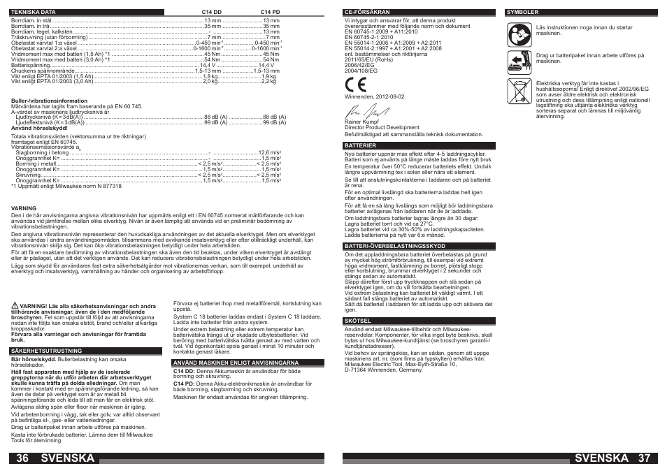 Svenska | Milwaukee C14 PD User Manual | Page 19 / 37