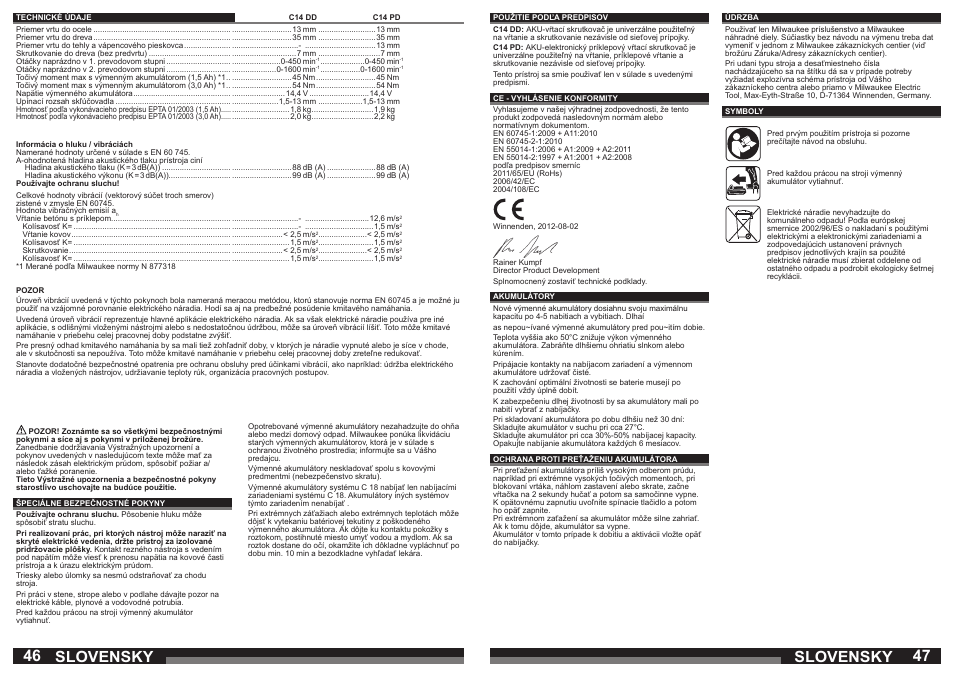 Slovensky | Milwaukee C14 PD User Manual | Page 24 / 37