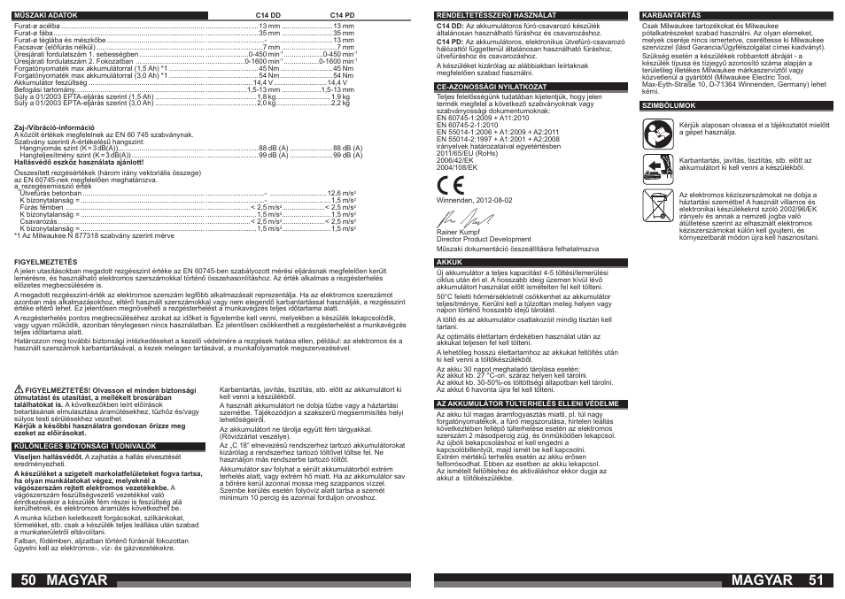 Magyar | Milwaukee C14 PD User Manual | Page 26 / 37