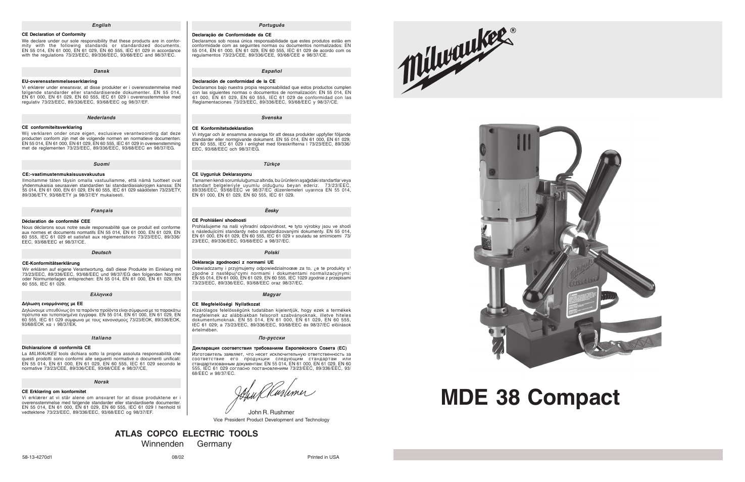 Milwaukee MDE 38 Compact User Manual | 54 pages