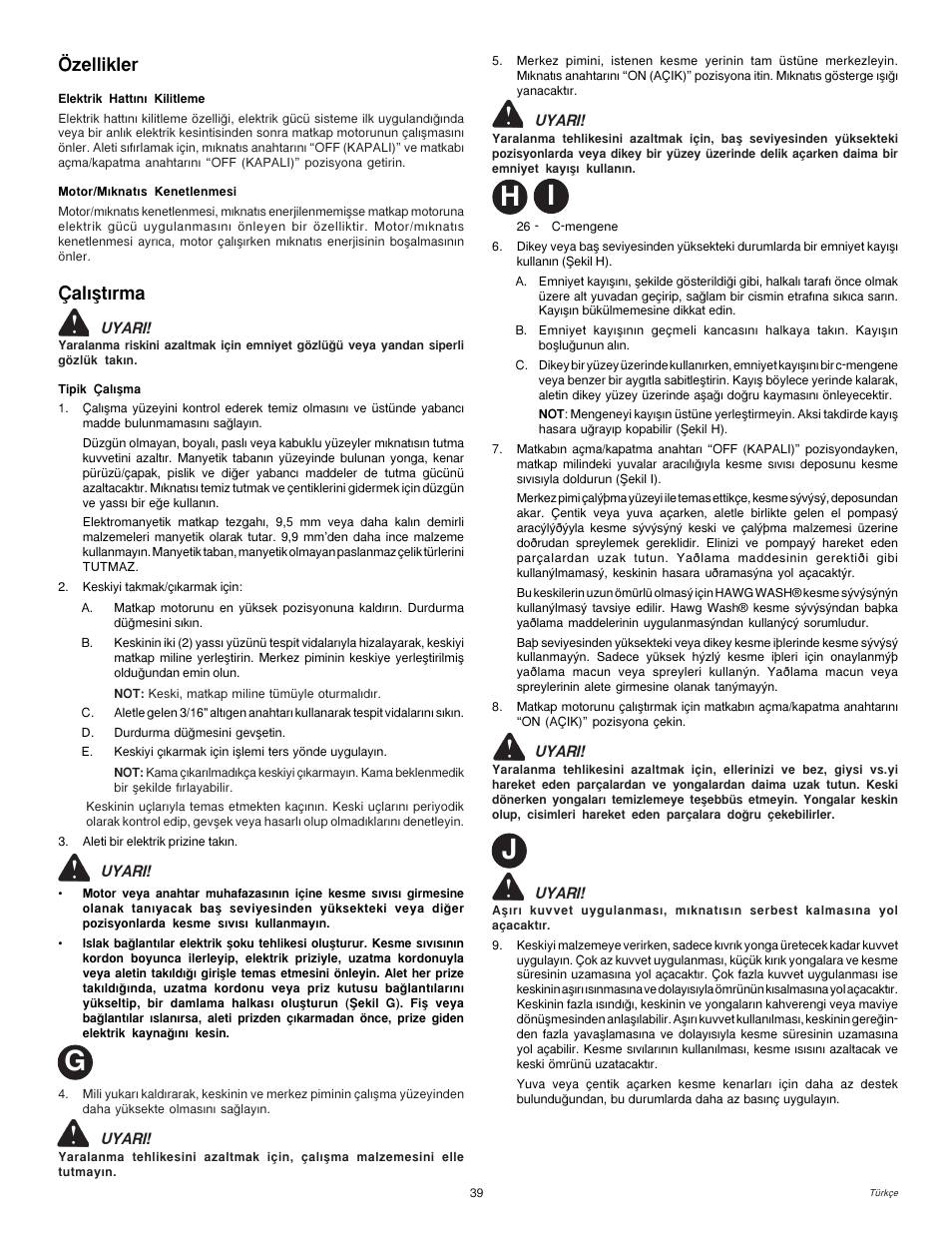 Gh j i, Zellikler, Al˝˛t˝rma | Milwaukee MDE 38 Compact User Manual | Page 41 / 54