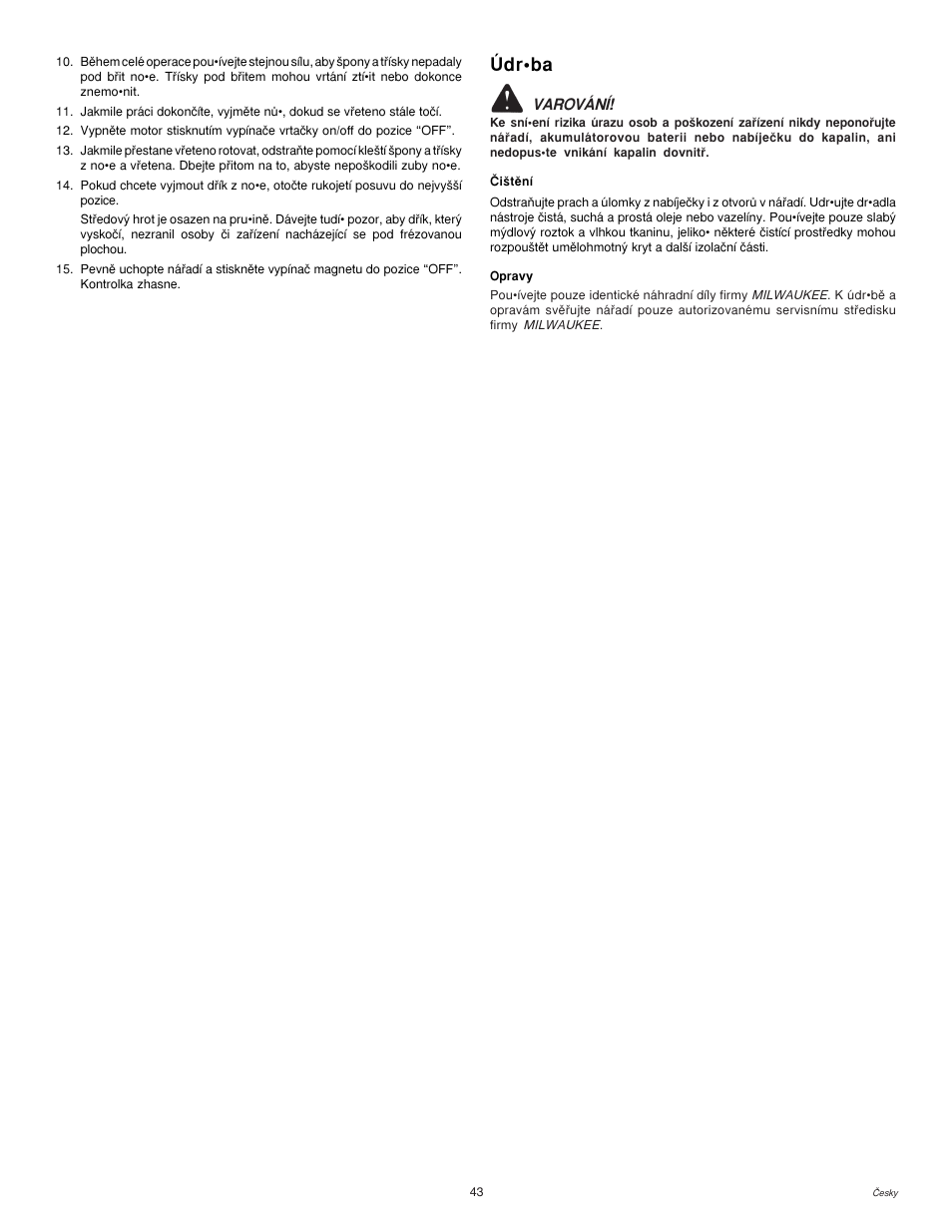 Údr•ba | Milwaukee MDE 38 Compact User Manual | Page 45 / 54