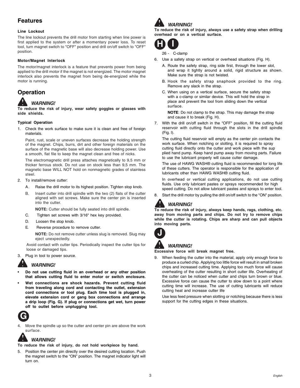 Gh j i, Features, Operation | Milwaukee MDE 38 Compact User Manual | Page 5 / 54