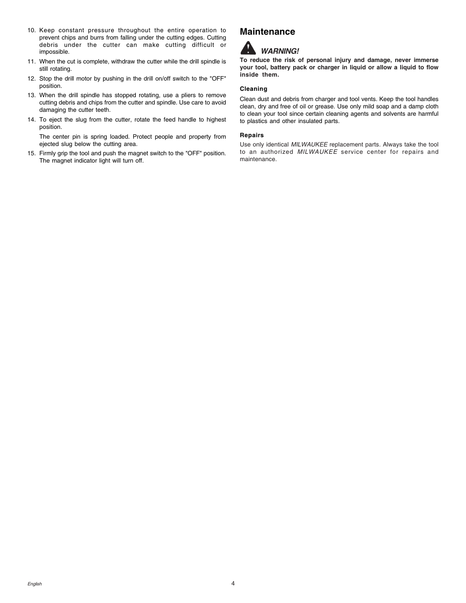 Maintenance | Milwaukee MDE 38 Compact User Manual | Page 6 / 54