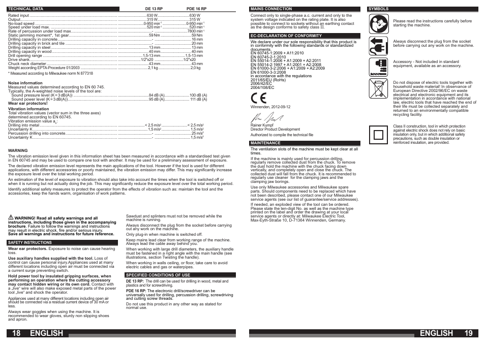 English | Milwaukee PDE 16 RP User Manual | Page 10 / 37