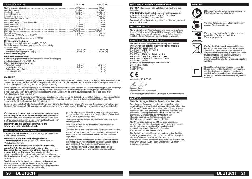 Deutsch | Milwaukee PDE 16 RP User Manual | Page 11 / 37