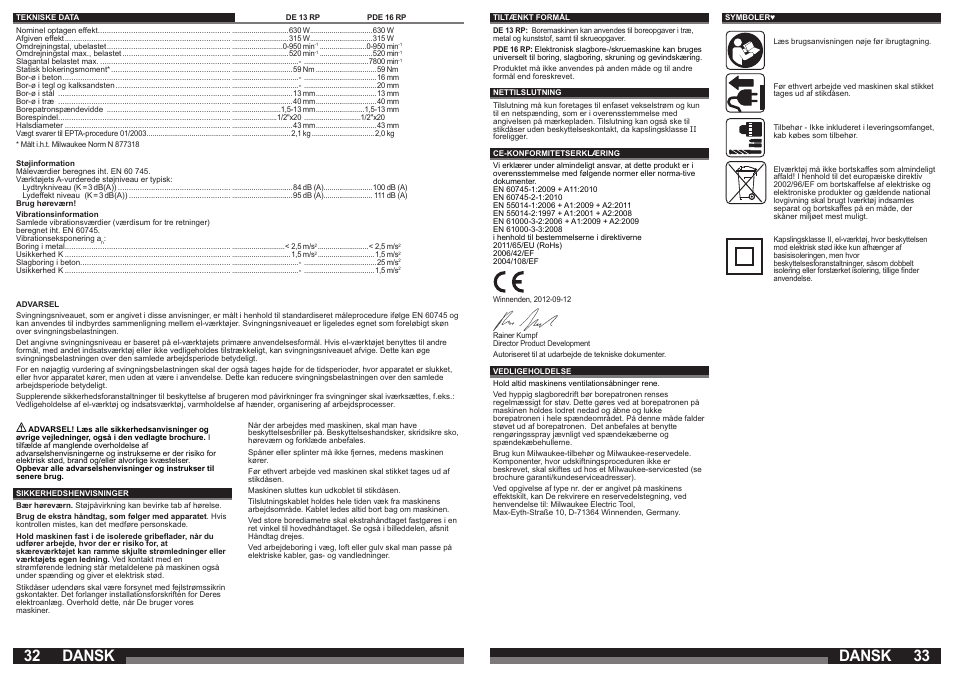 Dansk | Milwaukee PDE 16 RP User Manual | Page 17 / 37