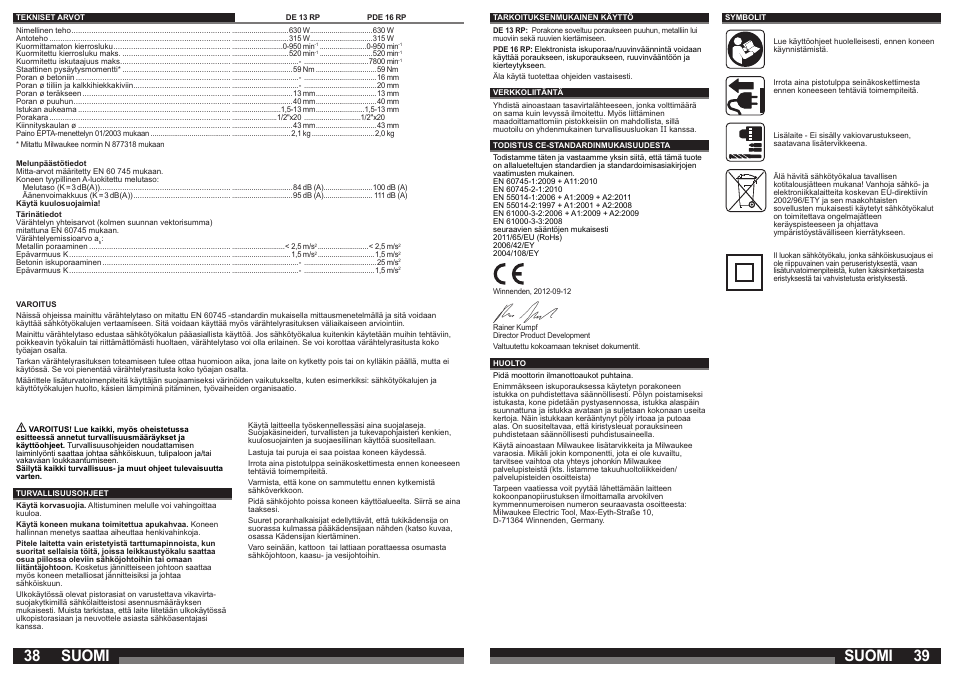 Suomi | Milwaukee PDE 16 RP User Manual | Page 20 / 37