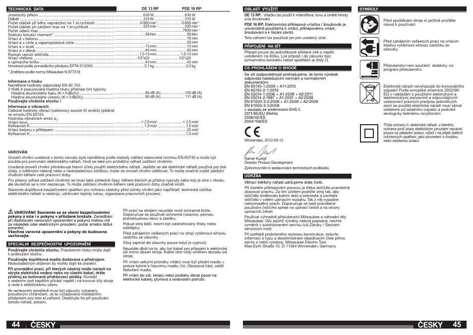Česky | Milwaukee PDE 16 RP User Manual | Page 23 / 37