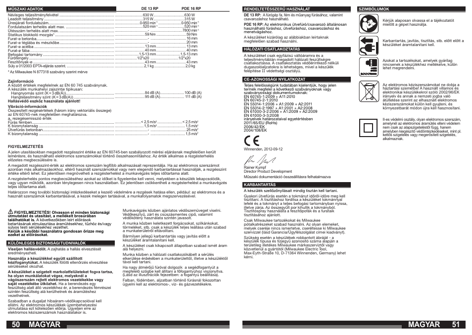 Magyar | Milwaukee PDE 16 RP User Manual | Page 26 / 37