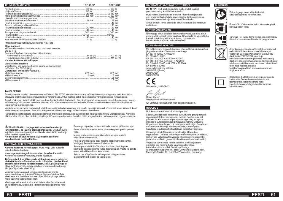 Eesti | Milwaukee PDE 16 RP User Manual | Page 31 / 37