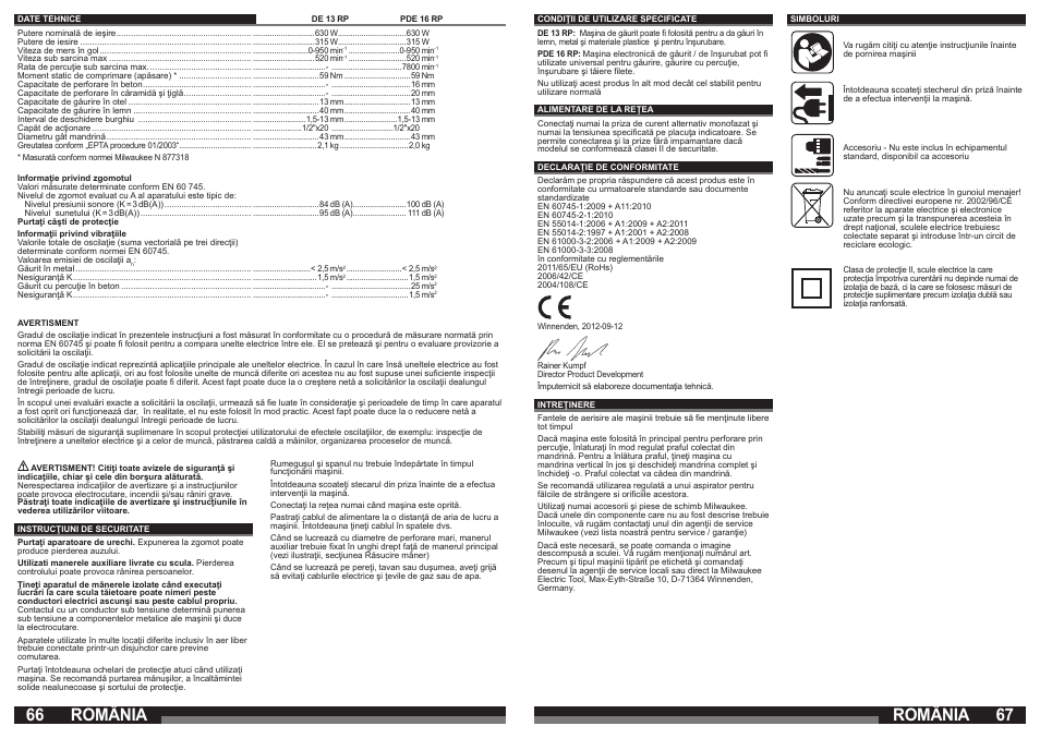 România | Milwaukee PDE 16 RP User Manual | Page 34 / 37