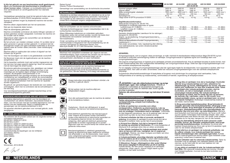 Nederlands, Dansk | Milwaukee AGV 26-230 GE User Manual | Page 21 / 33