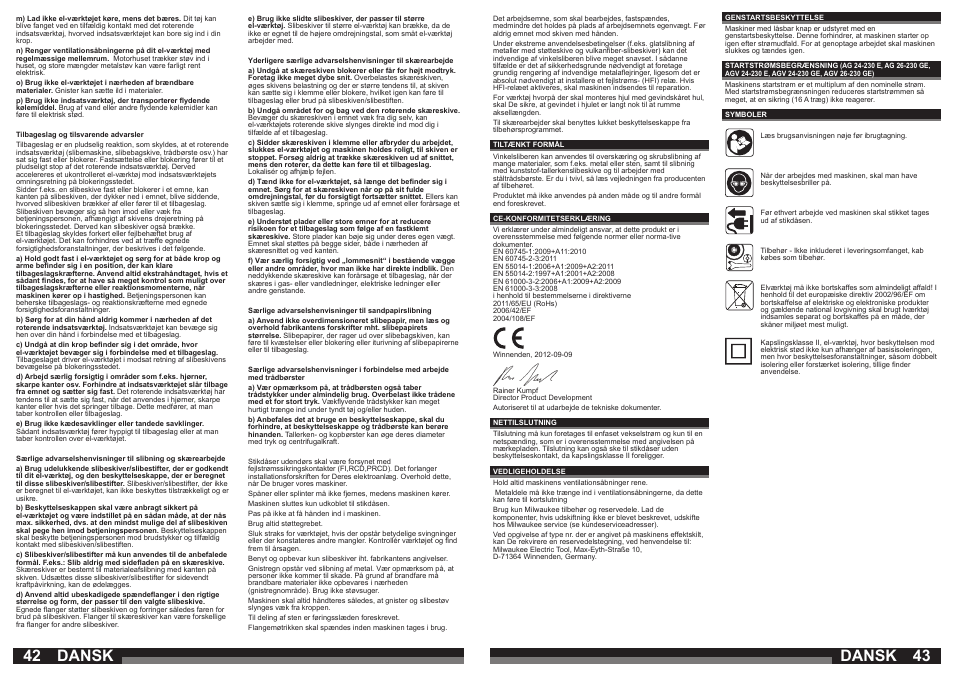 42 43 dansk, Dansk | Milwaukee AGV 26-230 GE User Manual | Page 22 / 33