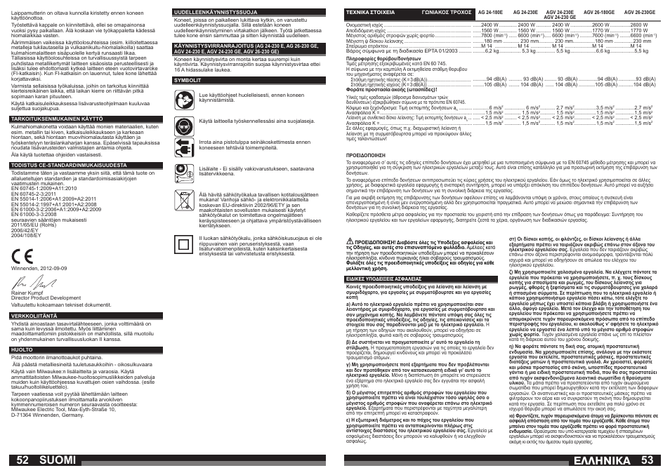 Suomi, Åëëçnéêá | Milwaukee AGV 26-230 GE User Manual | Page 27 / 33