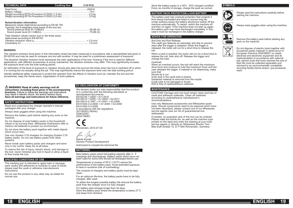 English | Milwaukee C18 PCG User Manual | Page 10 / 37