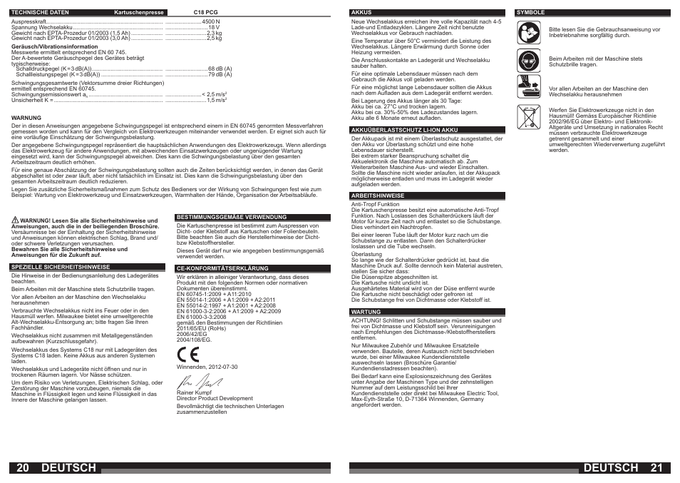 Deutsch | Milwaukee C18 PCG User Manual | Page 11 / 37