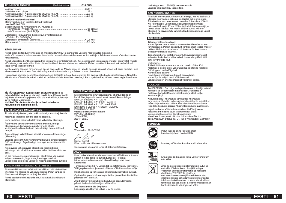Eesti | Milwaukee C18 PCG User Manual | Page 31 / 37